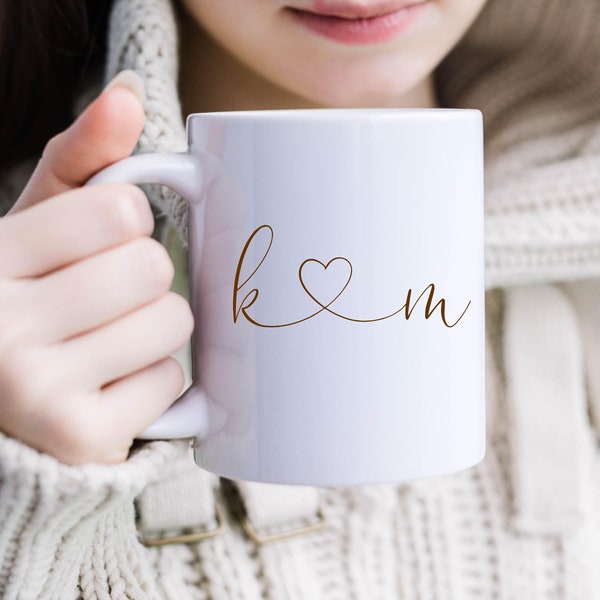 Personalized coffee mug your initial/couple's initial on mug/custom mug/wedding gift mug/engagement gift mug/name and heart mug/cute mug gif