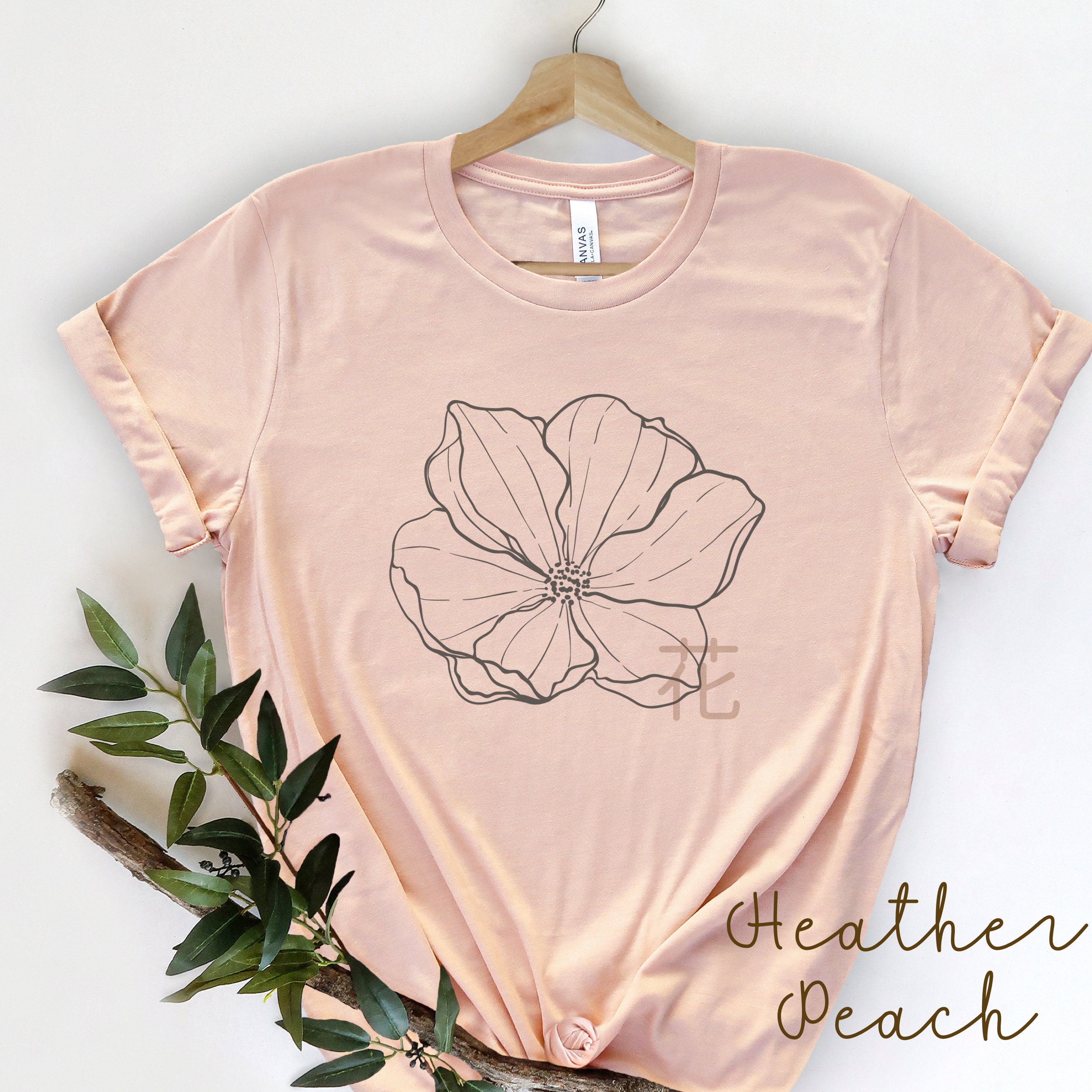 Flower Motif Ladies' Short Sleeve T-shirt, Cotton Blend