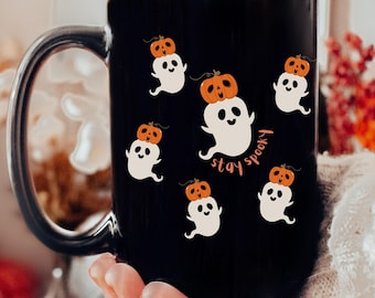 Stay Spooky Ghost pumpkin mug/15oz 11oz black fall mug/spooky season mug/halloween gift/halloween pumpkin mug/cute ghost mug/halloween decor