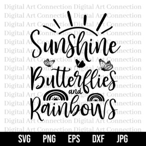 Soleil papillons et arcs-en-ciel SVG, SVG soleil, papillons svg, svg arcs-en-ciel, svg positif, svg optimiste, fichier de coupe Cricut