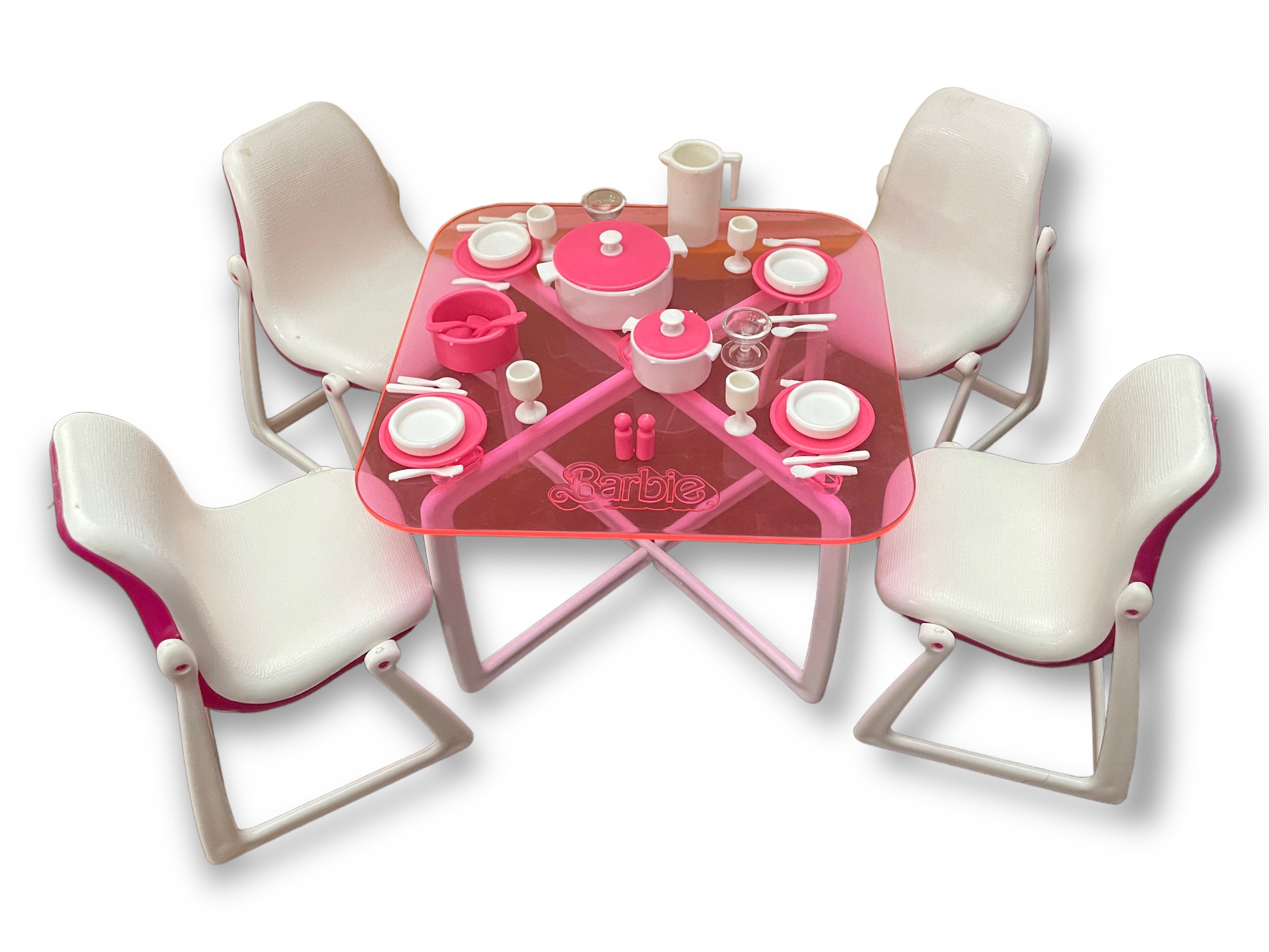 Vintage Barbie Dream Furniture Collection Kitchen Table Chairs Dinning Ware 1977 Mattel RARE