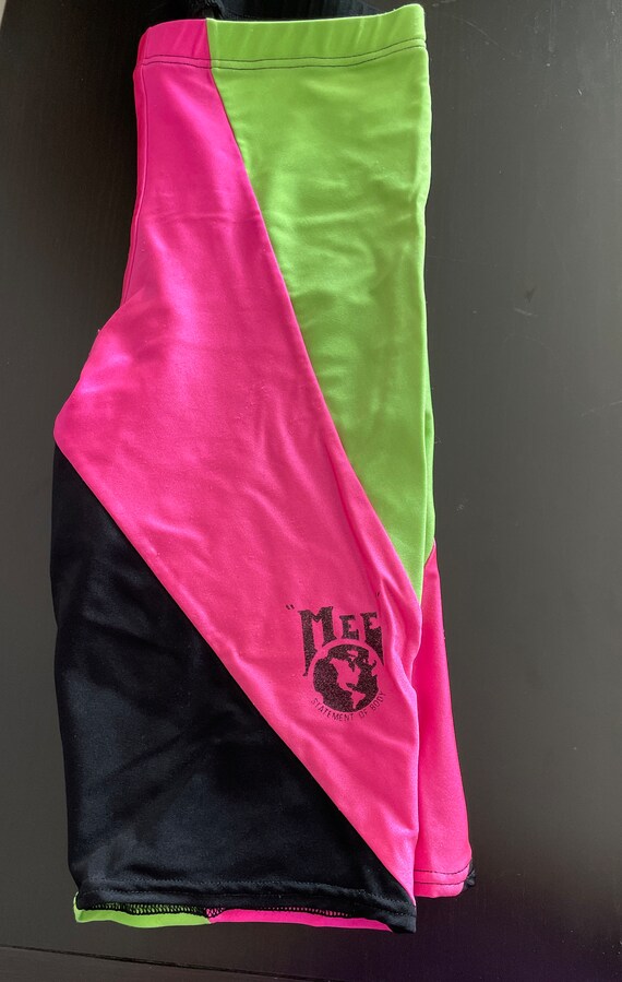 Vintage 80s Spandex Bike Shorts Mens Neon Green Pink Black Retro