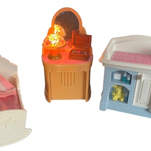 Vintage Fisher Price Loving Family | Furniture | Doll House | 1990s | Baby Bed | Bassinet | Change Table | Dresser