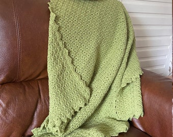 Green Crochet Blanket, Picnic Throw, Country Cover, Free Postage