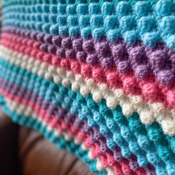 Ice Cream Bobble Crochet Blanket, Multicolour Throw, Baby Accessory, Rainbows, Free Postage