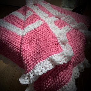 Pink and White Frill Blanket, Handmade Sweet Throw, Candyfloss, Free Postage