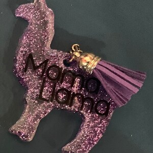 Mama Llama Keychain, Mama Llama and Little Llamas, Glitter Llama Keychain