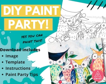 Paint Party Canvas Stencil | Paint Party Printable | Paint Party Template | Paint Party Image | Birthday Paint Party | Paint Party for Teens