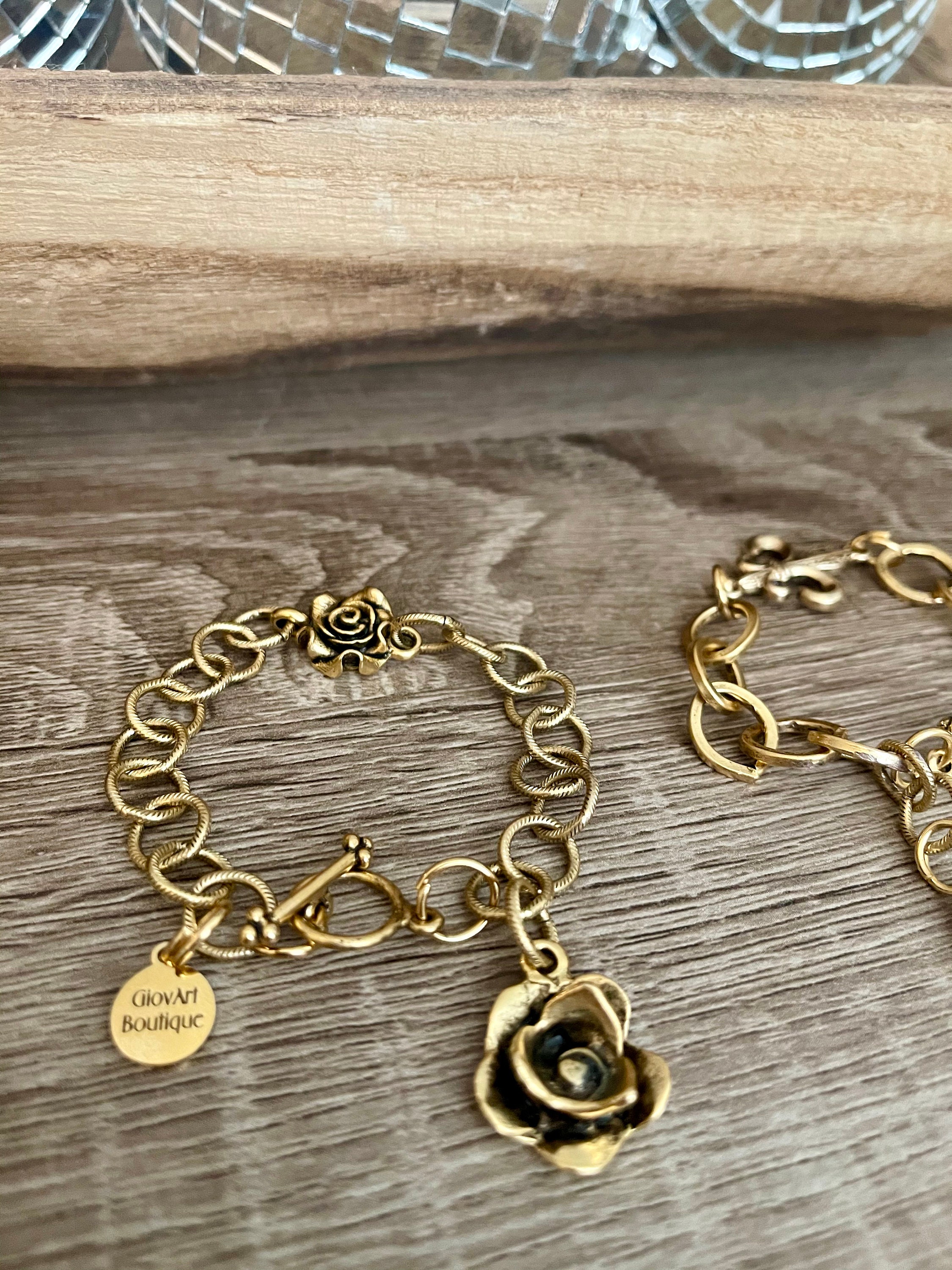 Gold Stainless Steel Bracelet, Gold Jewelry, Chain Bracelet, Rose Bracelet, Charm Bracelet