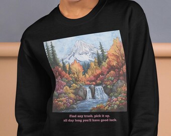 Scenic Mountain Forest Sweatshirt, Nature Waterfall Sweater, Inspirational Quote Pullover, Autumn Trees Sweatshirt, Hiking Apparel Camping