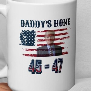 Merry Christmas America Mug Happy Holidays Coffee Cup Red Blue USA Map Patriotic Gift Unique Winter Holiday Present Trump President 2024