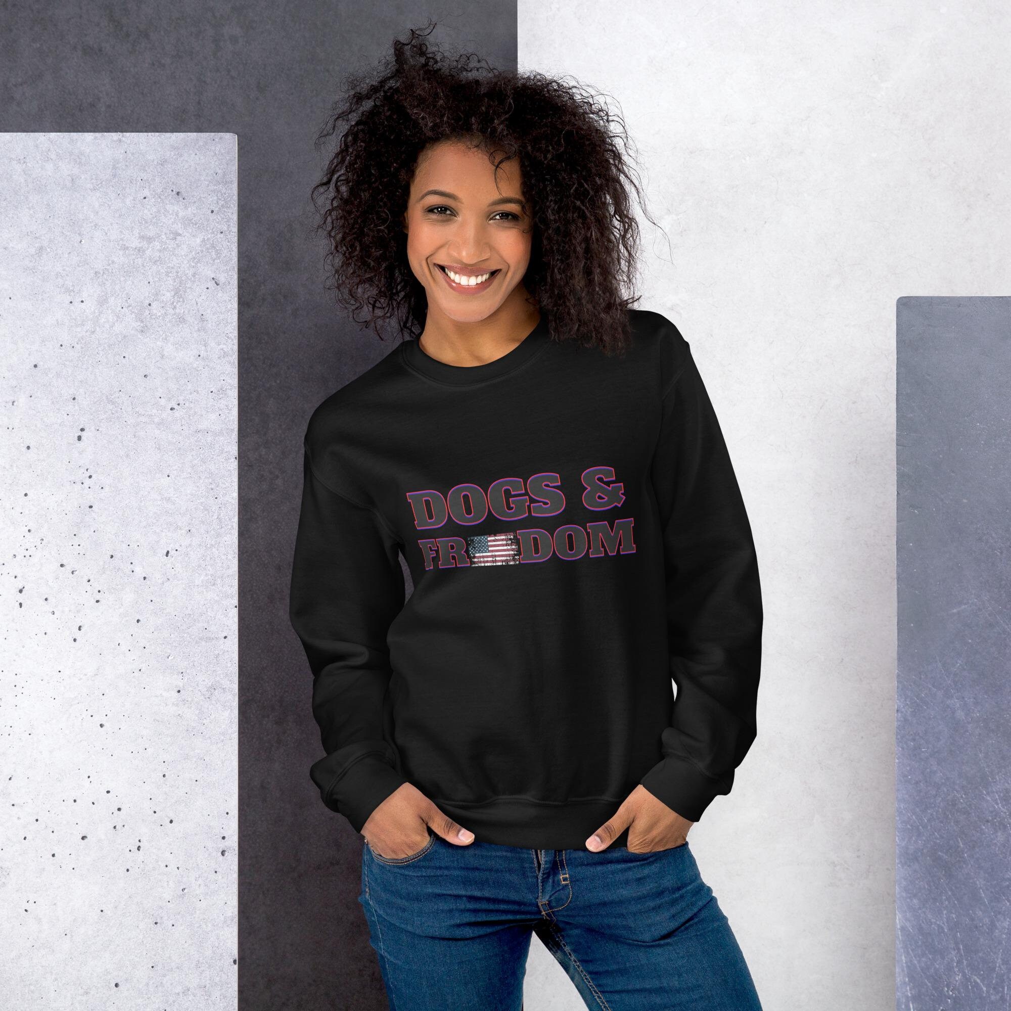 Vintage Dogs and Freedom Sweatshirt American Flag Graphic Shirt Patriotic Dog Lover Shirts USA Inspired Gift Top Custom Sweatshirt Unisex