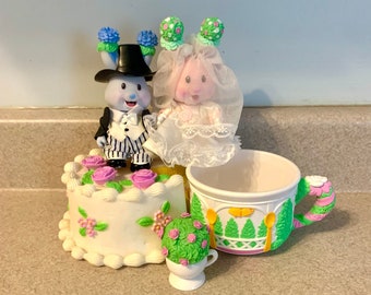 RARE Tea Bunnies Wedding Tea Party Set Cake Bride Groom Pieces