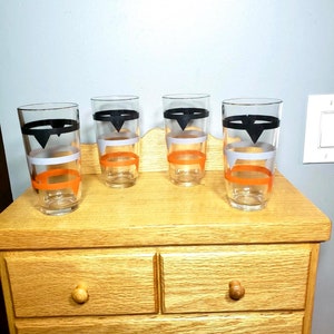Vintage Tumblers Black Grey Orange Stripes Sabre tooth Dracula Teeth Made in Brazil set of Four
