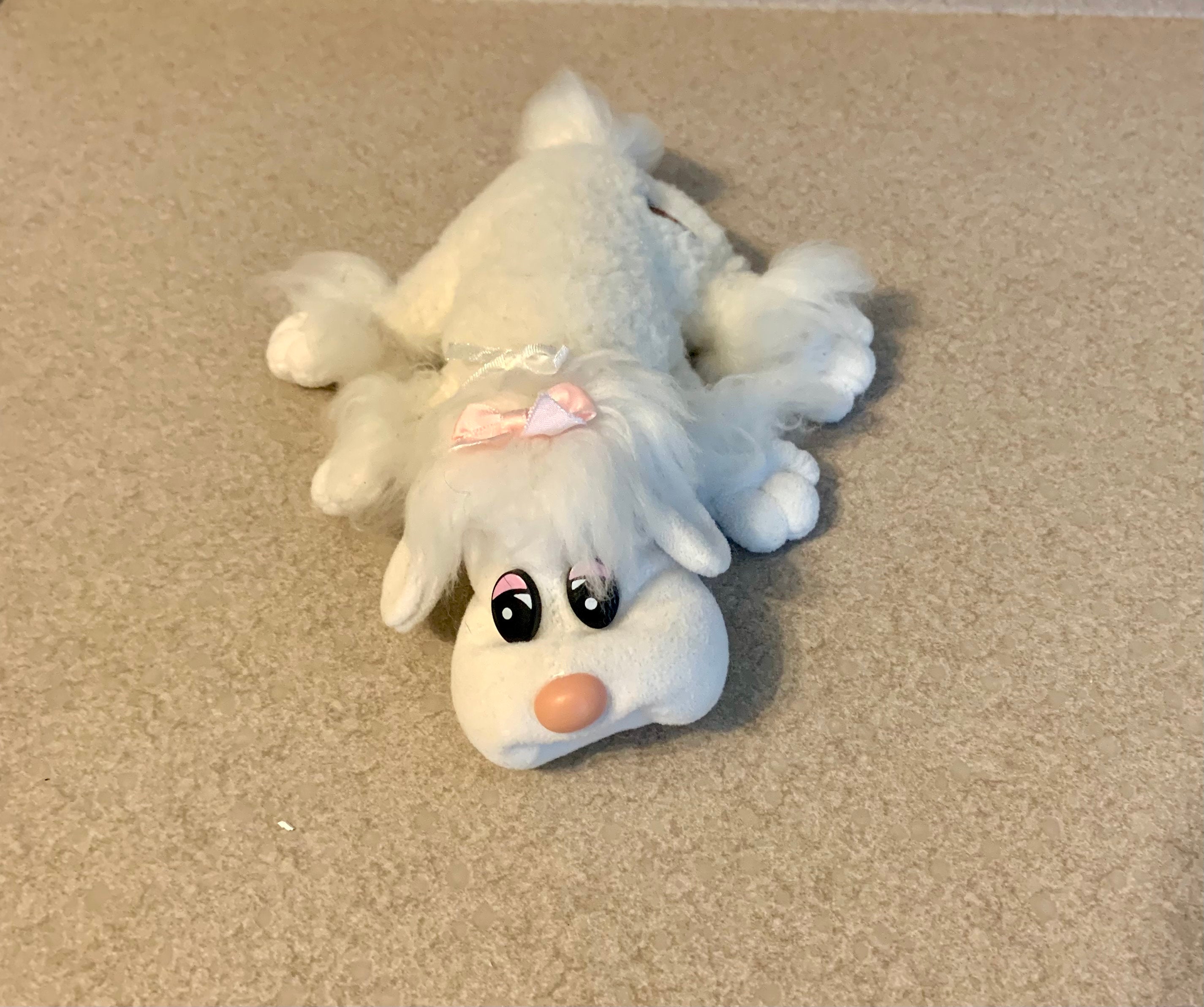 Pound Puppies Classic Plush Toy - White, 17" Long, With Fuzzy Ears & Adoption Certificate