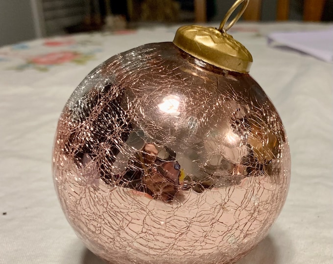 Vintage Rose Gold Crackle Glass Christmas Ornament Etsy