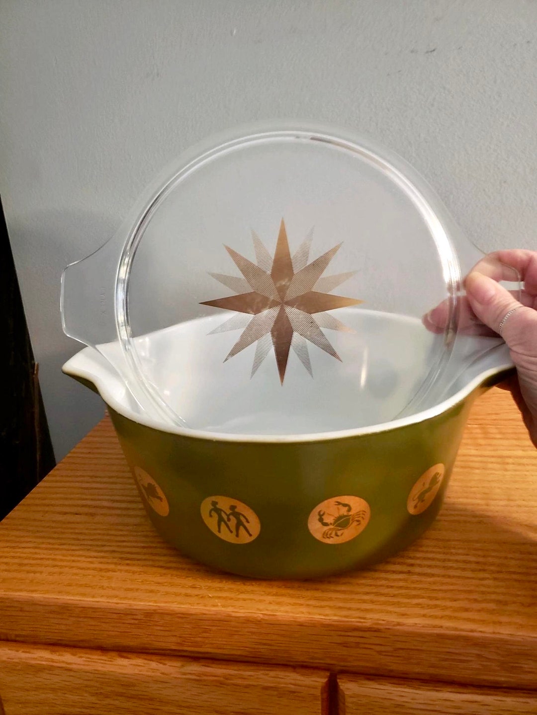 RARE Pyrex Zodiac Casserole Dish Promotional With Lid Green Gold 475B 2.5 Quart 1960 Etsy