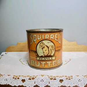 Vintage Squirrel Peanut Butter Collectable Advertisement Tin Can 48oz