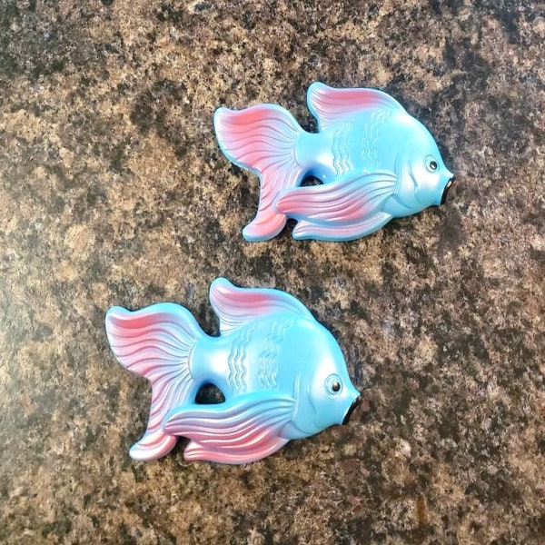 Miller Studio 1969 chalkware blue and pink fish Miller Studio chalk ware wall hanging or Blue angel fish