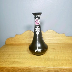 1910&#39;s Shelley Bud Vase Black Ceramic Pink Art Deco