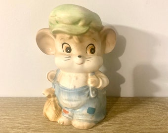 Vintage Ceramic Mouse Piggy Bank hecho en Japón kitsch