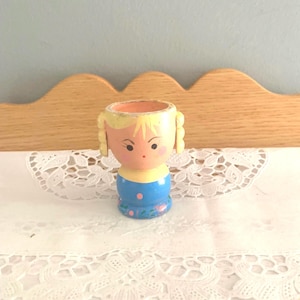 Mid Century Wood Handpainted Egg Cup