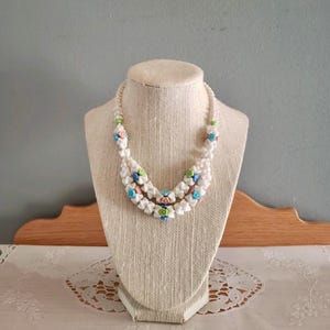 Vintage Milk Glass Two Strand with Floral Beads 1950&#39;s