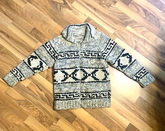Vintage 1970's Cowichan Sweater Wool Outdoorsy Sweater childs large Handmade