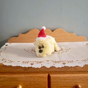 Vintage Kennel Kuddlee Pup Tara Toy Santa Hat Tiny Plush Bull Dog 1980's