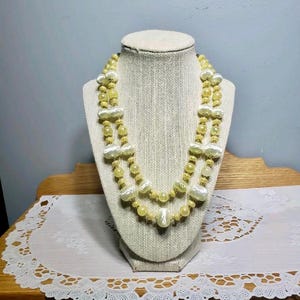 Vintage Yellow and Pale Yellow Two Strand Beaded Necklace 1960&#39;s