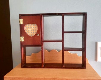 Vintage Wood Wall Hanging Shelf with a Heart Door