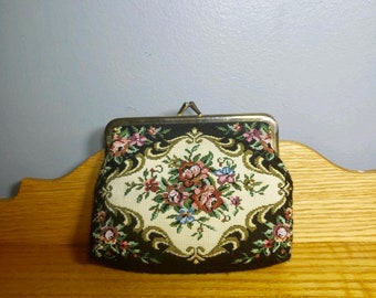 Vintage Tapestry Coin or Change Purse with a metal clasp