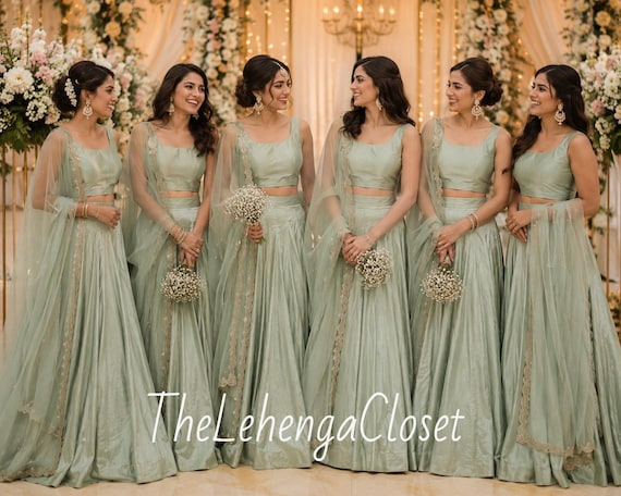 sage green indian bridesmaid dresses Lehenga | Wedding Lehenga Choli for Women | Bridesmaid Outfit |indian Wedding Guest Outfit | Desi Bridesmaids Zari Multi Embroidered work فستان مناسبات طويل شالكي The Best Sparkly New color:heather grey
