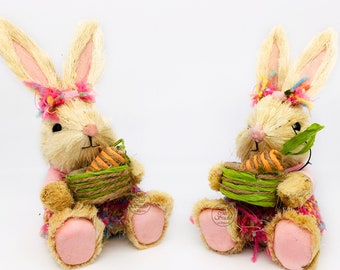 EASTER BUNNY,  Rabbit. Cute Easter bunny, Straw bunny, Easter gift for her, peeps, Bunny Girl. Easter gift. Pink bunny