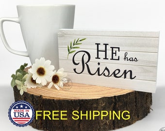 Easter decorations, He is risen sign, JESUS sign, Religious Home Décor, Easter tiered tray décor, love Jesus, He has risen, Easter décor