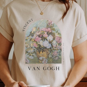 Van Gogh T-Shirt Art History Tee Painting Artist Gift Aesthetic Clothing Shirt Renaissance Impressionist Dark Academia Pink Roses - VG8