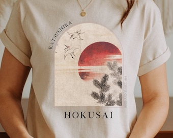 Hokusai Great Wave Kanagawa Japanese T-shirt Ukiyo-e T Shirt History Woodblock Art Japan Kanji Calligraphy Tee Sunset Tshirt Shunga - HKS2