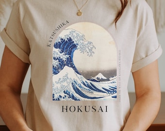 Hokusai Great Wave Kanagawa Japanese T-shirt Ukiyo-e T Shirt History Gift Woodblock Art Japan Kanji Calligraphy Tee Tshirt Shunga - HKS1