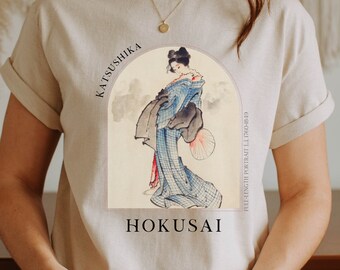Hokusai Kimono Japanese T-shirt Ukiyo-e Woodblock Art Japan Kanji Calligraphy Tee Sunset Tshirt Great Wave Kanagawa Shunga - HKS7