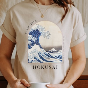 Hokusai Great Wave Kanagawa Japanese T-shirt Ukiyo-e T Shirt History Gift Woodblock Art Japan Kanji Calligraphy Tee Tshirt Shunga - HKS1