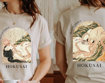 Hokusai Dream Fishermans Wife Japanese T-shirt Ukiyo-e Woodblock Art Japan Kanji Calligraphy Tee Tshirt Great Wave Kanagawa Shunga - HKS 4.3