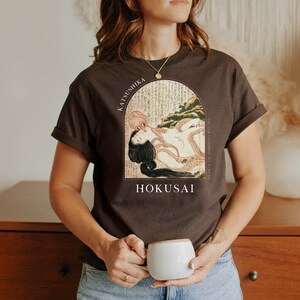 Hokusai Dream Fishermans Wife Japanese T-shirt Ukiyo-e Woodblock Art Japan Kanji Calligraphy Tee Tshirt Great Wave Kanagawa Shunga - HKS 4.1 image 4