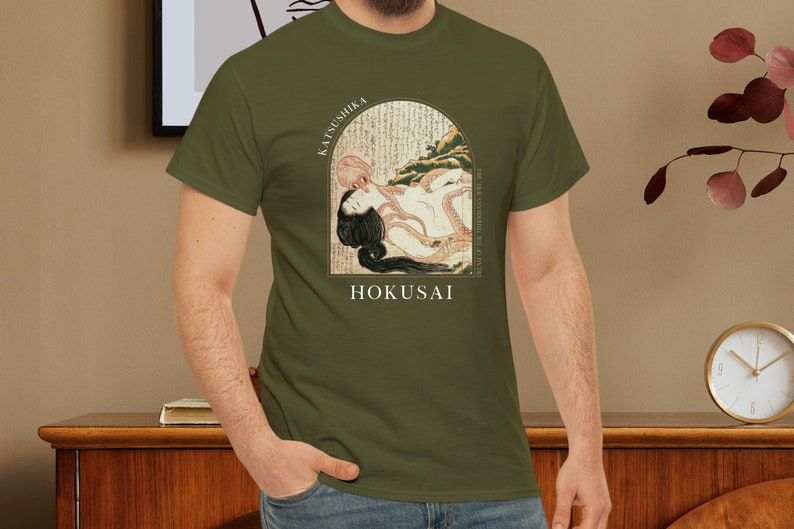 Hokusai Dream Fishermans Wife Japanese T-shirt Ukiyo-e Woodblock Art Japan Kanji Calligraphy Tee Tshirt Great Wave Kanagawa Shunga - HKS 4.1 image 5