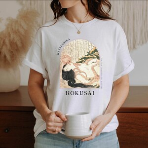 Hokusai Dream Fishermans Wife Japanese T-shirt Ukiyo-e Woodblock Art Japan Kanji Calligraphy Tee Tshirt Great Wave Kanagawa Shunga - HKS 4.1 image 2