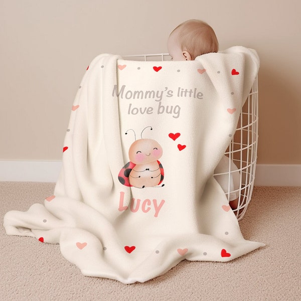 PERSONALIZED Ladybug Baby Blanket, Cute Soft Baby Name Blanket, Custom Newborn Gift, Custom Minky Blanket, Personalized Infant Swaddle