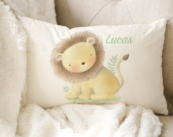 PERSONALIZED Safari Lion Nursery Pillow Case, Lion Nursery Pillow Name, Baby Name Pillow Cover Personalized, Jungle Baby Pillow for Toddler