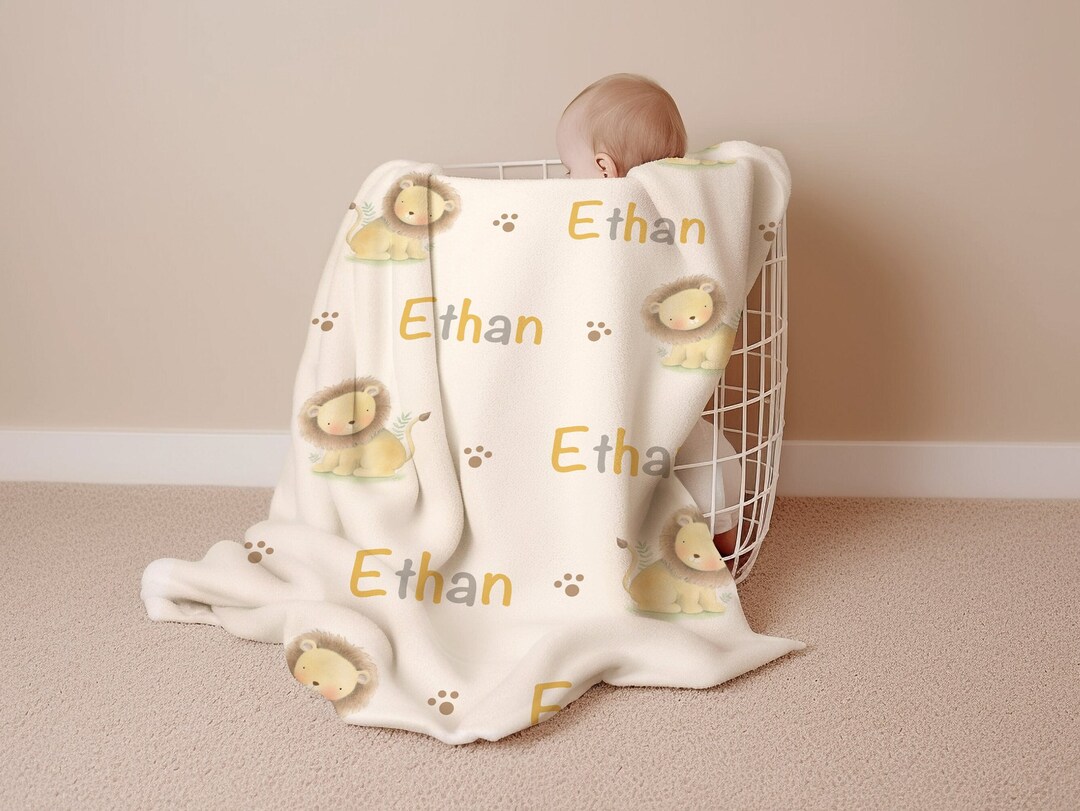 PERSONALIZED Baby Blanket, Cute Safari Lion Blankie, Soft Minky Blanket ...