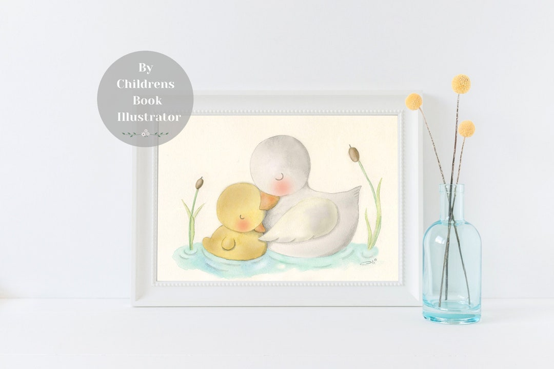 Mom and Baby Duckling Nursery Art Print, Farm Animal Nursery, Duck ...