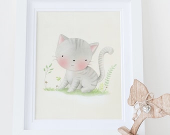 Kitten Wall Art, Baby Cat Print, Girl Boy Bedroom Decor, Animal Nursery Prints, Nursery Animals Art, Cat Print Wall Art, Cute Cat Baby Gifts