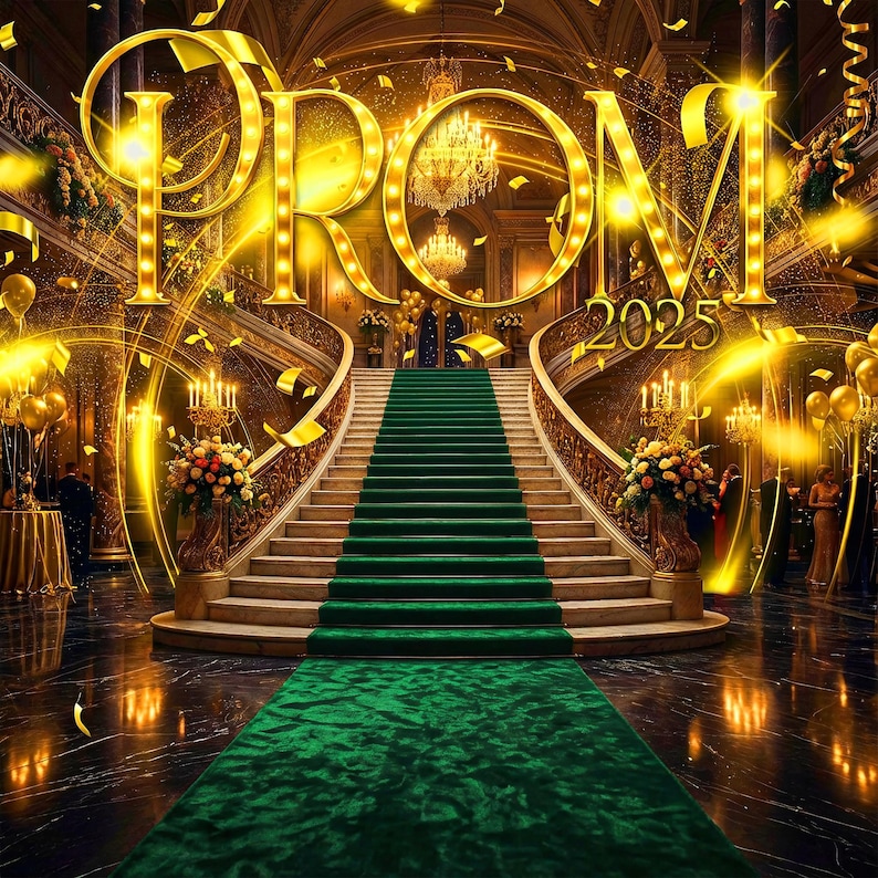 Custom Prom Backdrop: Grand Ball Room, Gold, & Green Color Scheme - Etsy